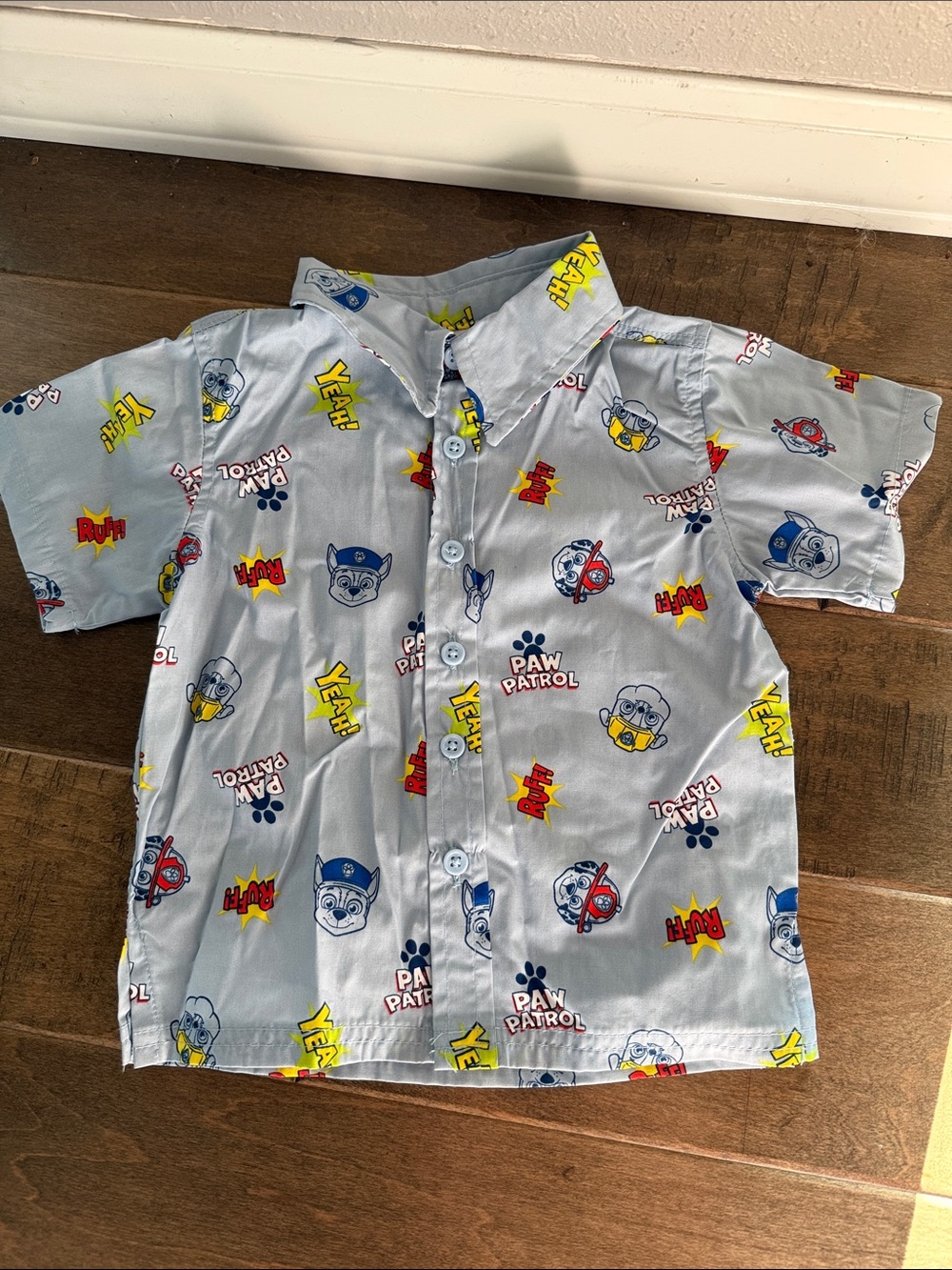 Paw Patrol Light Blue Short Sleeve Button-Down Shirt with Character Print